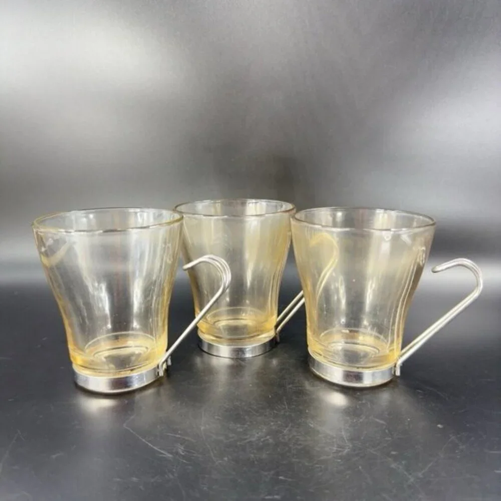 Bormioli Rocco Verdi Espresso‎ Cup Mug With Stainless Steel Handle Set 2 Glasses
